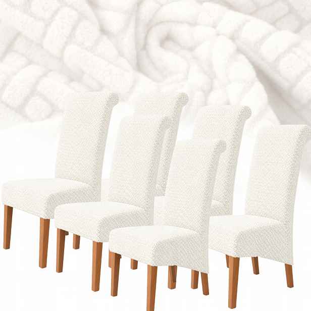 Povlak Na Židli XXL Žakárová Jedlička 6 Ks Elastický Oeko-tex Krémový
