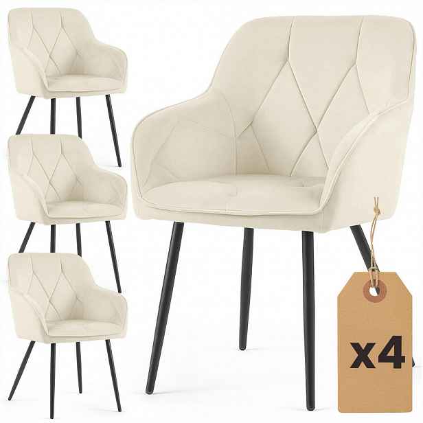 RAUMHIRSCH FURNITURE ČALOUNĚNÉ ŽIDLE, sada 4 ks, kovové nohy, krémová, černá 54,5/82,5/58