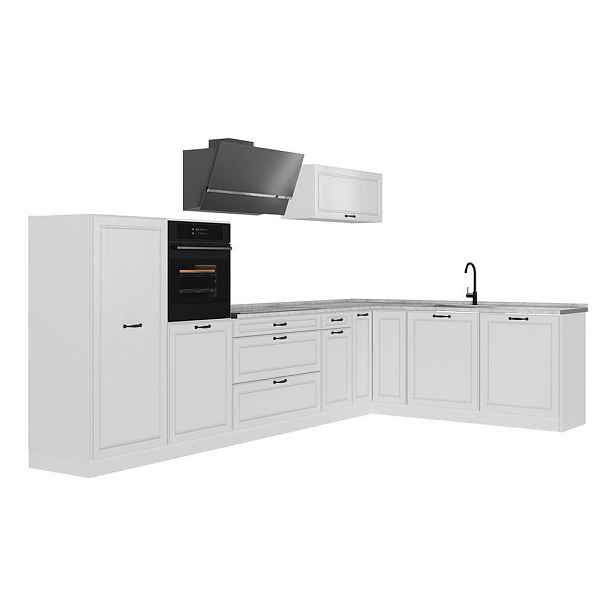 Vicco ROHOVÁ KUCHYŇ R-Line, Bílý venkovský dům/Bílá, 347 x cm pracovná doska Mramor