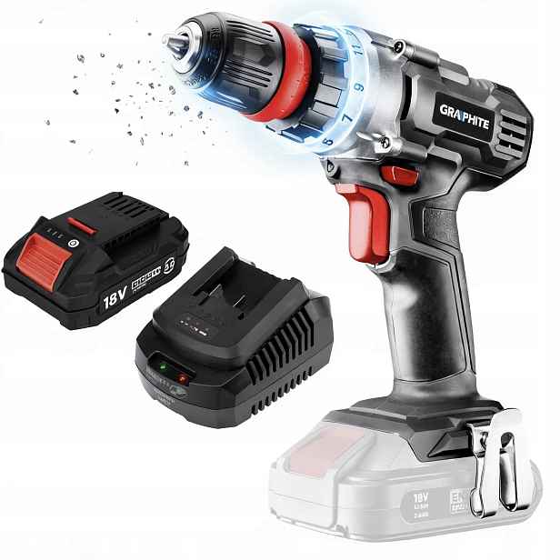 Graphite Aku Vrtačka Akumulátor 2AH Energy+ 18V Držák 10 MM Sada