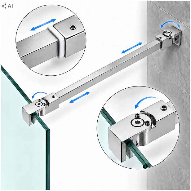 Stabilizátor, Držák Sprchové Kabiny Walk-in 70-120 CM, Nastavitelný Chrom