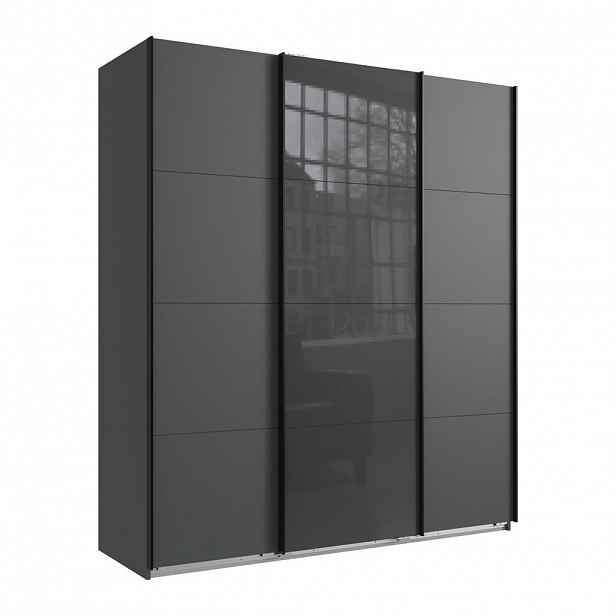 luma-home SKŘÍŇ S POSUVNÝMI DVEŘMI, 3dveřová, šířka 180 cm / výška 208 cm / hloubka 64 cm, barva grafitová, s jedněmi prosklenými dveřmi v šedé barvě