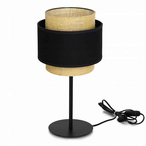 Noční Lampa Stolová Jutová Černá Boho Juta Stolní Stínidlo Polsko E27 Led