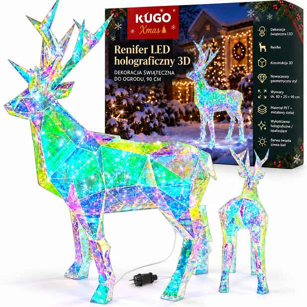 Sob Led holografický 3D vánoční geometrický zahradní ozdoba 90 cm