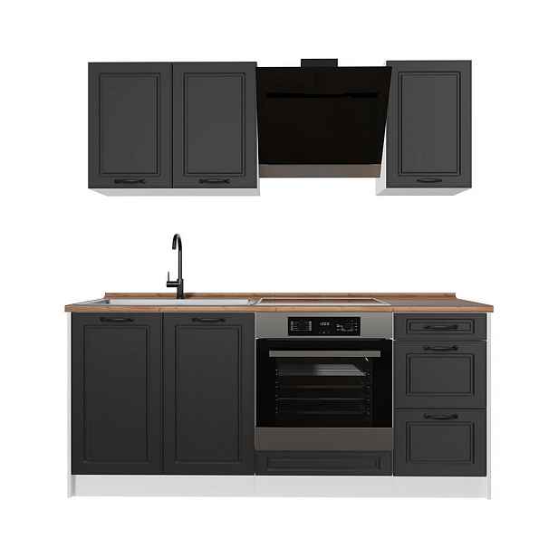 Vicco JEDNOTKOVÁ KUCHYNĚ R-Line, Antracitový venkovský dům/Bílá, 180 cm pracovná doska Dub Goldkraft