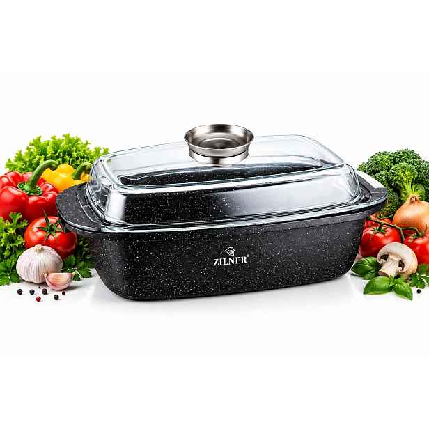 Zapékací Mísa Zilner Mramorový 5,5L 32CM Indukce Plyn Nepřilnavý Aroma Knob