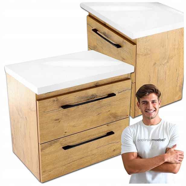 Koupelnová závěsná skříňka 60 cm Set s deskou pro umyvadlo na desku Dub