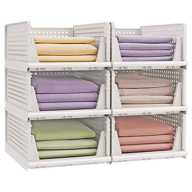 Organizér krabice plastové koše do ložnice 6 ks 33 x 43 x 18,5 cm bílé