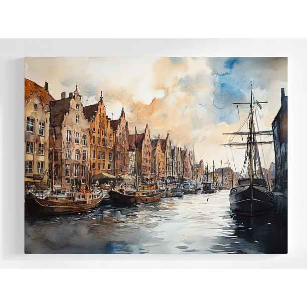 Plakát Gdaňsk Starožitná Plachetnice Kanál Motława 100x75