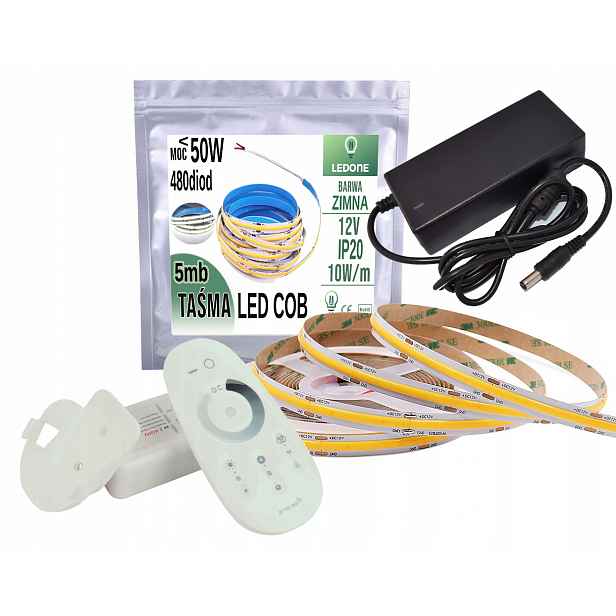 Set Led pásek studená linka Cob Cw 12V 50W 5mb Dálkový Ovladač Rf dotyk