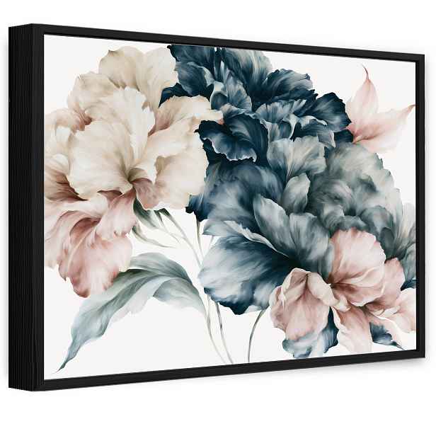 Obraz V Černém Rámu Na Plátně Květiny Pivoňky Obývací Pokoj Ložnice 60x40