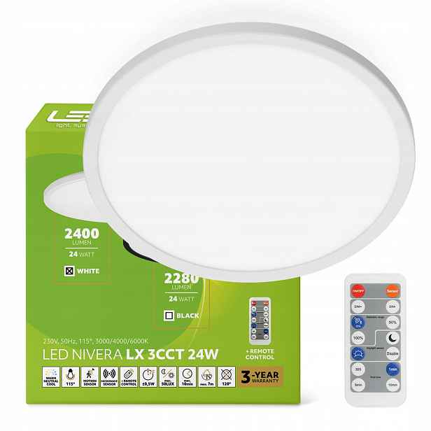 Stropní Svítidlo Led stropní IP54 24W 2400lm senzor pohybu 3 barvy světla Cct