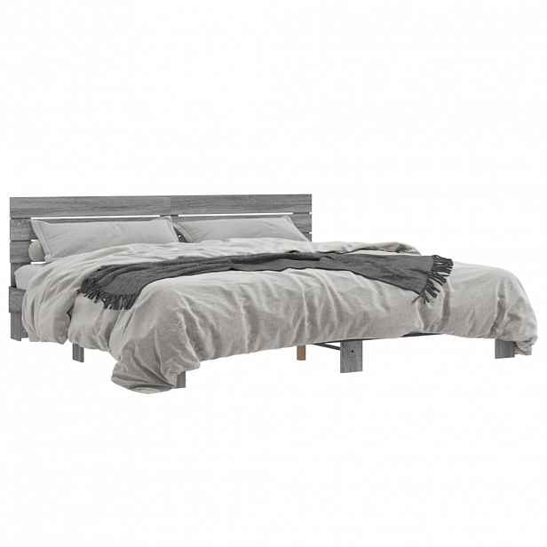vidaXL Rám postele šedý sonoma 200 x 200 cm kompozitní dřevo a kov