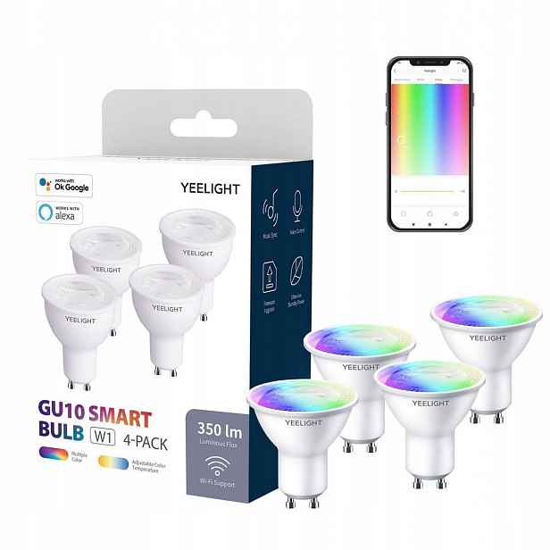 4x Inteligentní žárovka Yeelight Smart W1 GU10 Led Rgb 350lm 2700–6500K 5W