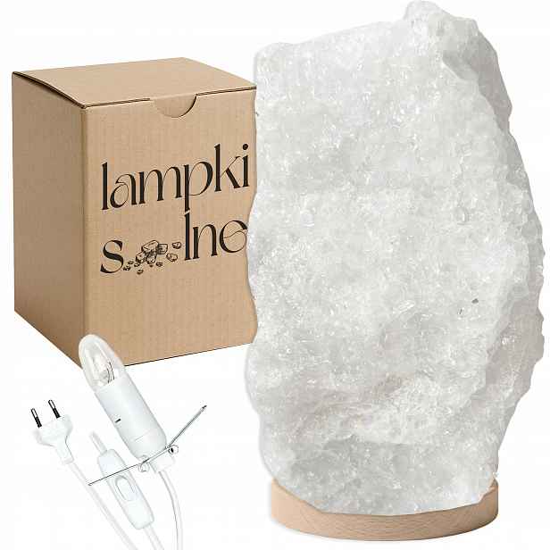 Bílá solná lampa Kłodawska z kladenské soli 3-5 kg, buková podstava