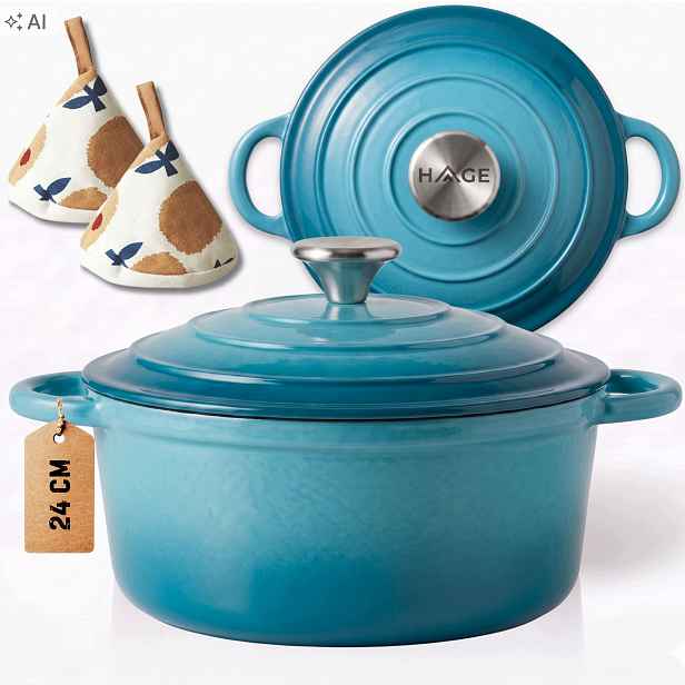 Hrnec Smaltovaný 4 L S Víkem Azurový Indukce Trouba 24 CM