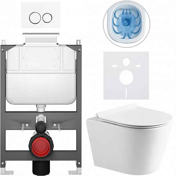 Kompletní WC set Basic/Carlito - bílá lesklá - WC tlačítko Dualo/Bílá - ovládání shora - předstěnová instalace - 48,5x36,5 cm