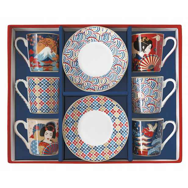 Šálky na espresso 6+6 100 ml s orientálním vzorem Tokyo Coll