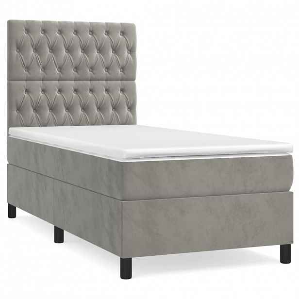 vidaXL Box spring postel s matrací světle šedá 90x190 cm samet