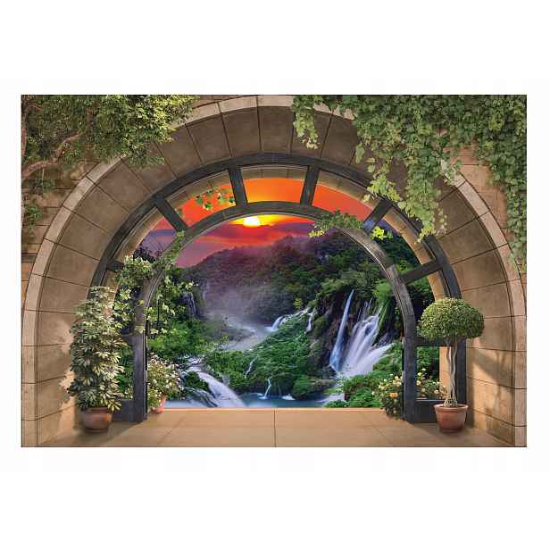 Fototapeta 3D Vodopád do obývacího pokoje Okno 254x184