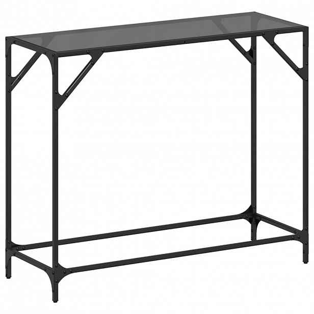 vidaXL Konzolový stolek s černou skleněnou deskou 98 x 35 x 81 cm ocel