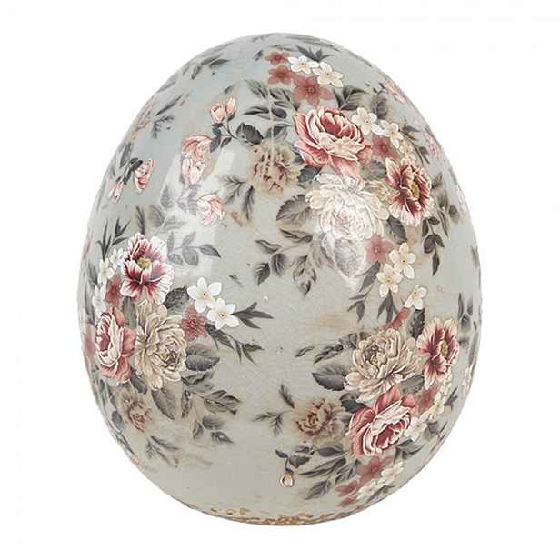 Zelená keramická dekorace vajíčko s květy Floria L - Ø 14*16 cm Clayre & Eef