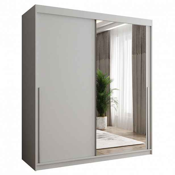 Home Collective SKŘÍŇ S POSUVNÝMI DVEŘMI se zrcadlem, šířka 180 cm, bílá se stříbrným úchytem
