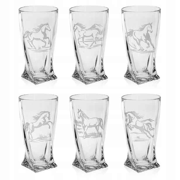 Sklenice křišťálové kroucené long drink Koně 350 ml (Quadro) 6 ks