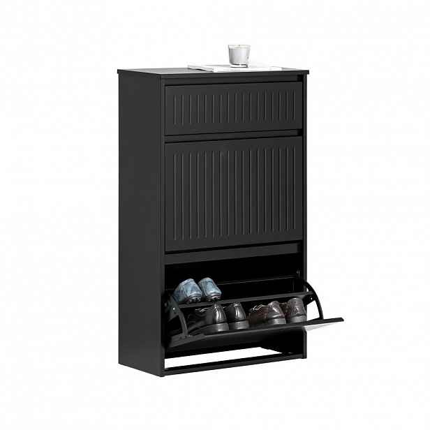 SoBuy BOTNÍK se třemi dveřmi Černá 60x25x101cm Moderní