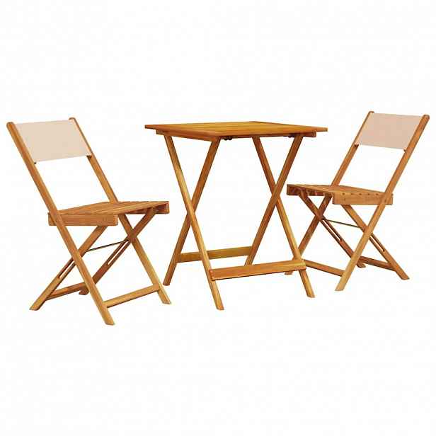 vidaXL 3dílný bistro set béžový textil a masivní dřevo