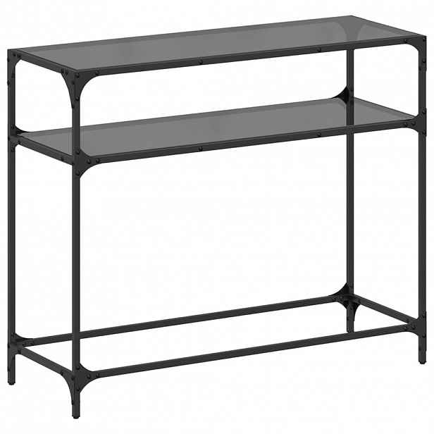 vidaXL Konzolový stolek s černou skleněnou deskou 98 x 35 x 81 cm ocel