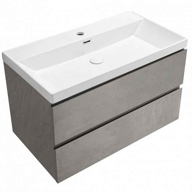 Koupelnová skříňka Carole - betonově šedá + keramické umyvadlo Viano - bílá lesklá - 100,9x53x46,4 cm