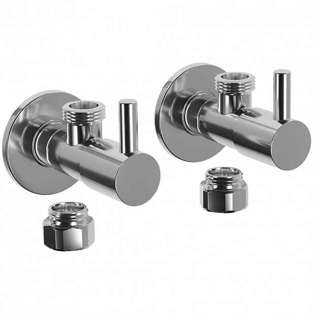 Univerzální rohové připojovací ventily - 2ks - chrom - 3/8" - 1/2"