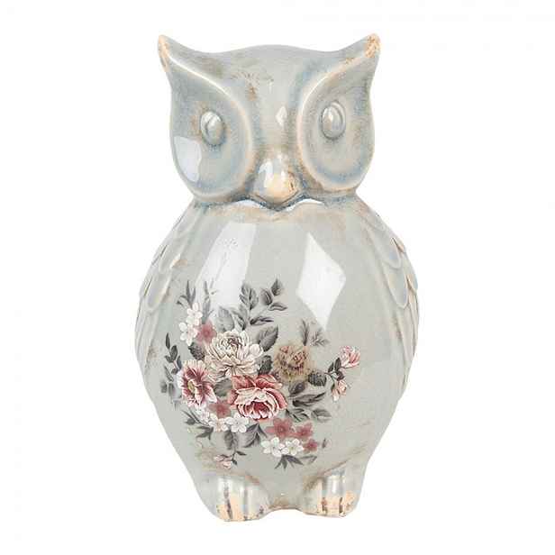 Zelená keramická dekorace sova s květy Floria L - 13*12*22 cm Clayre & Eef