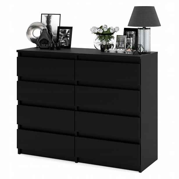 Černá Komoda S 8 Zásuvkami 120 CM, Moderní Skříň Do Obývacího Pokoje