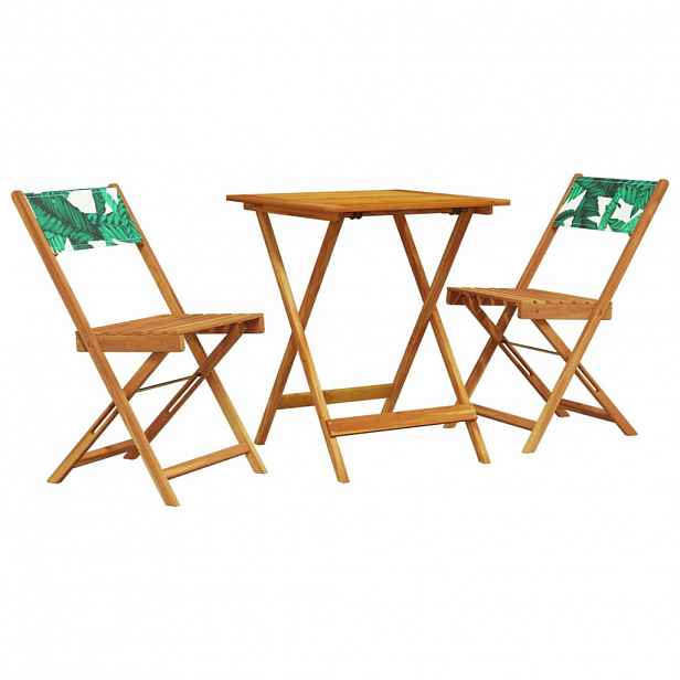 vidaXL 3dílný bistro set vzor listů textil a masivní dřevo