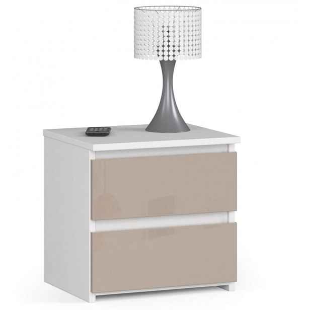 Noční stolek CL2 bílý-cappuccino lesk 40 cm 2 zásuvky Akd