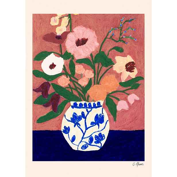 Plakát 30x40 cm Flowers on Blue Table – Carla Llanos – The Poster Club