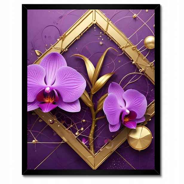 Plakáty v rámu 40x50 Fialové orchideje a zlato