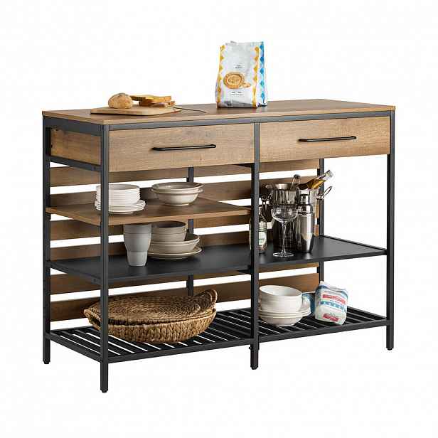 SoBuy KUCHYŇSKÝ OSTRŮVEK se 2 zásuvkami Hnědá 120x45x91cm Industriální