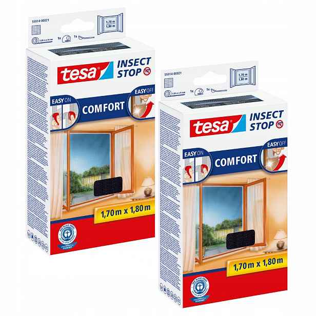 Tesa Comfort Moskytiéra Síť na okno na suchý zip 1,7 x 1,8 m černá x2