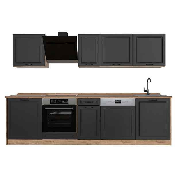 Vicco KUCHYŇSKÝ KOUT R-Line, Antracitový venkovský dům/Zlatý mocný dub, 280 cm pracovná doska Dub Goldkraft