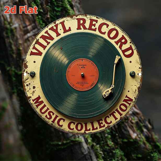 TEMU 2D plochá vintage vinylová deska – Retro LP s zaoblenými hranami – Zelené pozadí, voděodolná a prachotěsná – Vhodná pro domácnost, kancelář,