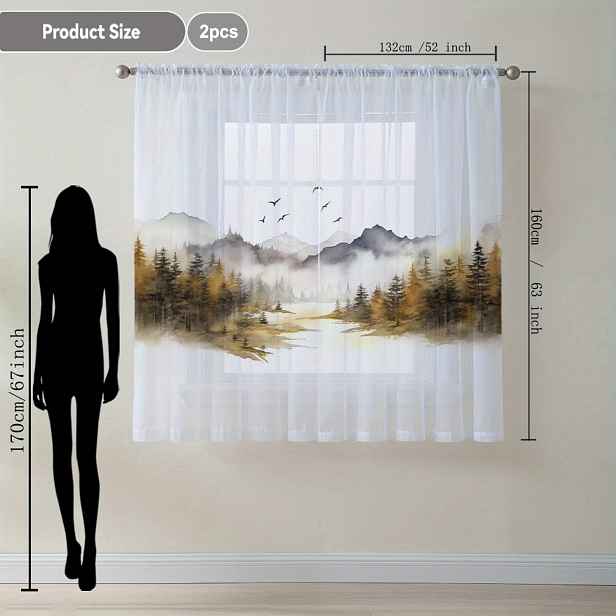 TEMU 2ks Dekorace domácnosti Závěs Song Flower Fragrance Floating Window Curtain Vhodné pro Kuchyň, Kavárnu, Obývací pokoj, Jídelnu, Balkon, Zahradu,