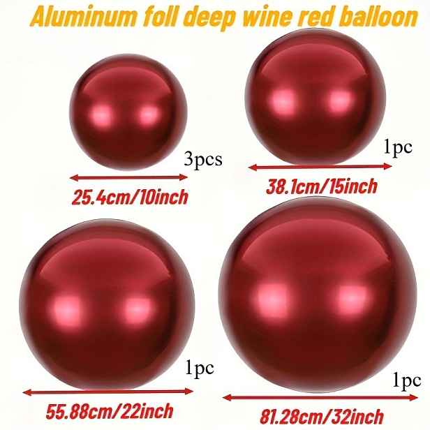 TEMU Sada 6 balónků (10.0 palců, 15.0 palců, 22.0 palců, 32.0 palců) Burgundská fóliová sada balónků - Bez potřeby vodíku, opakovaně použitelná a