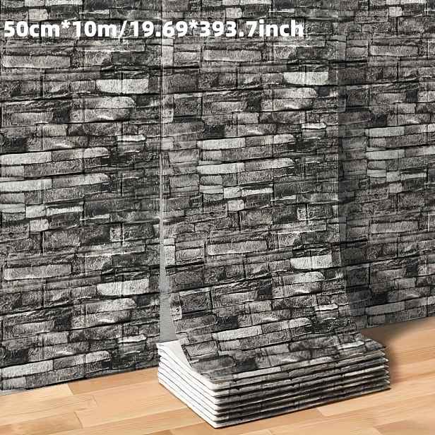 TEMU Samolepicí 3D pěnové obklady na zeď v roli 10M s cihel. Tyto texturované panely jsou ideální pro domácí dekorace, snadno se aplikují a čistí a