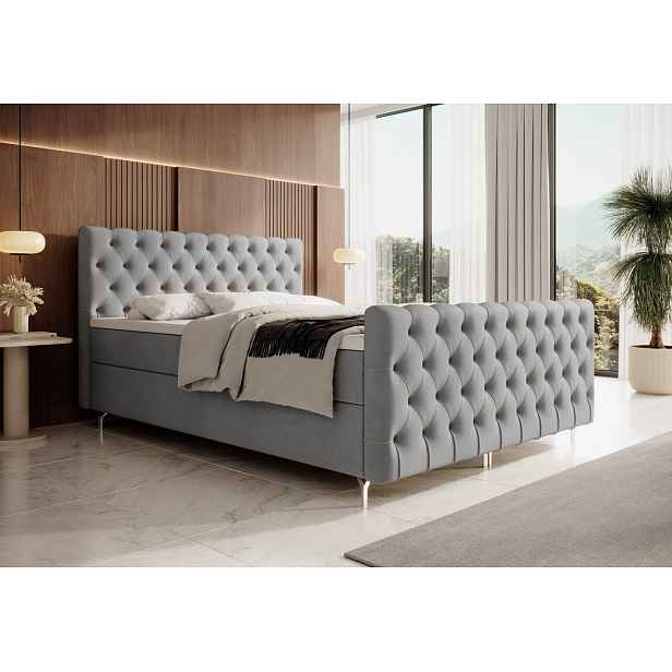 Čalouněná postel 140x200 ADRIA PLUS s úložným prostorem - světle šedá