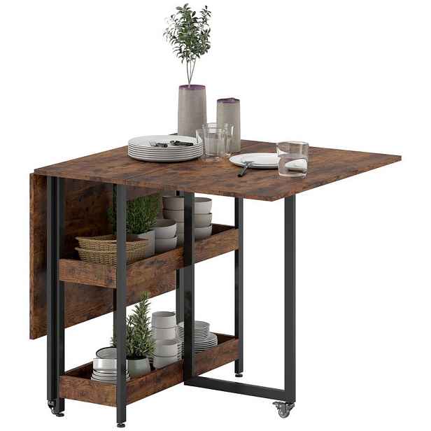 EVRYAE JÍDELNÍ STŮL Skládací 133,4×80×75 cm – pro 2–4 osoby se 2 policemi