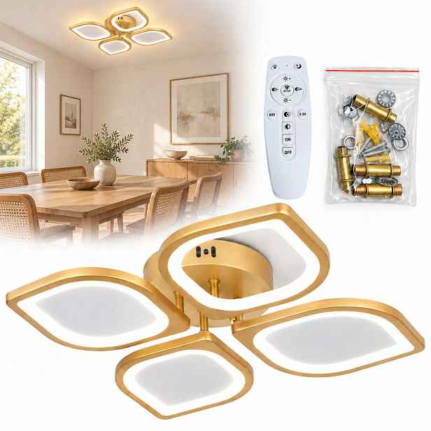 stropní svítidlo Led 56W 51 cm zlatá s dálkovým ovládáním do obývacího pokoje a ložnice, stmívatelná