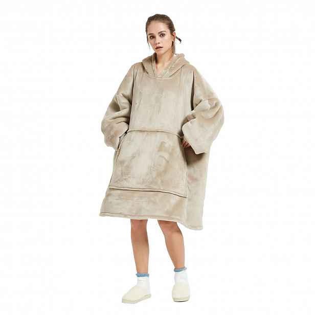 Mikina Deka S Kapucí Teplá Oversize Flanela Klokaní Kapsa Kaki